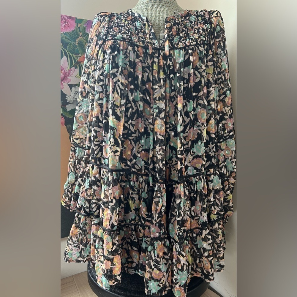 FREE PEOPLE BOHO SWING DRESS Sz. S. BOHO CHIC, STYLISH, METALLIC DETAILING - Picture 10 of 14